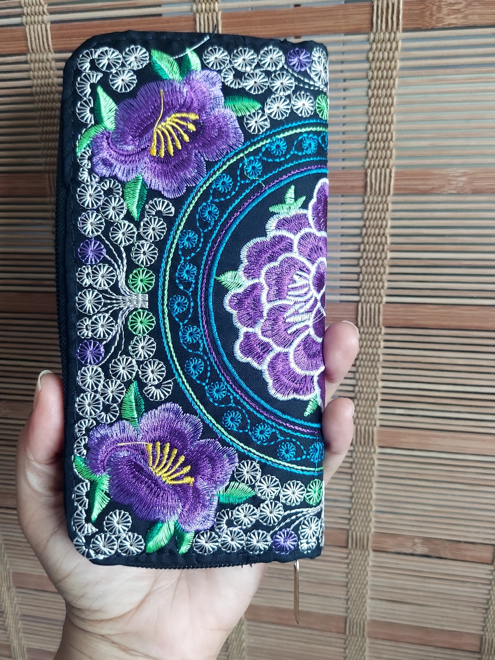 Embroidered Purple Floral Women's Wallet Clutch - Picture 7 of 8